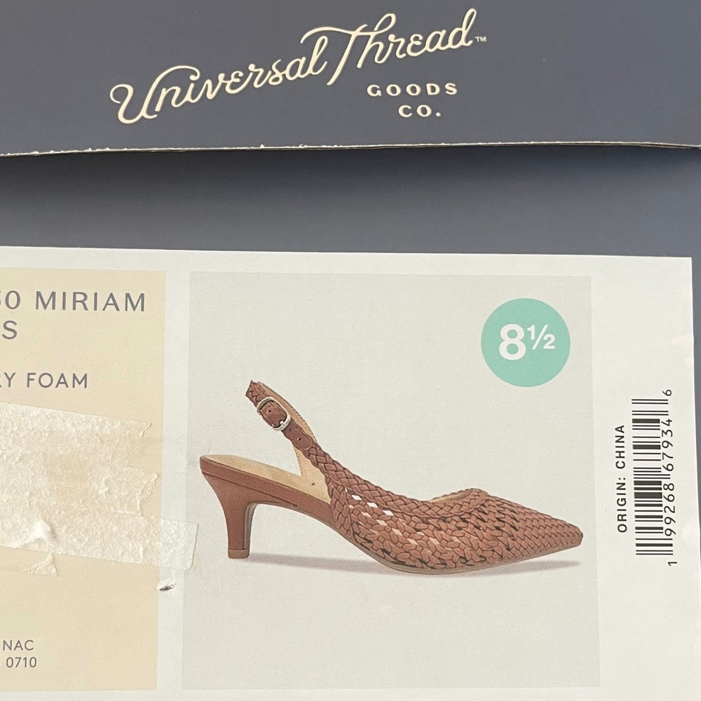 Universal Thread Miriam Woven Slingback Heels Cognac Brown Pointed Toe Size 8.5 - Picture 5 of 5